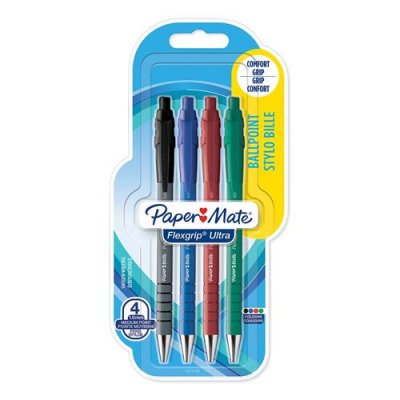 PAPERMATE Lot De 4 Stylos A Bille Flexgrip Ultra - Retractable - Assortis