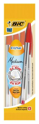 GENERIQUE Lot de 4 stylos bille pointe moyenne rouge CRISTAL ORIGINAL