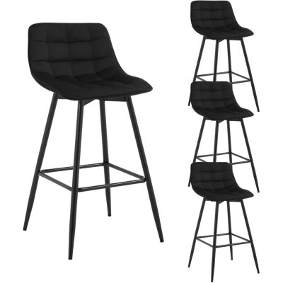 Lot de 4 tabourets de bar-chaise de bar- en velours avec pieds et repose-pieds en m&eacute;tal-noir