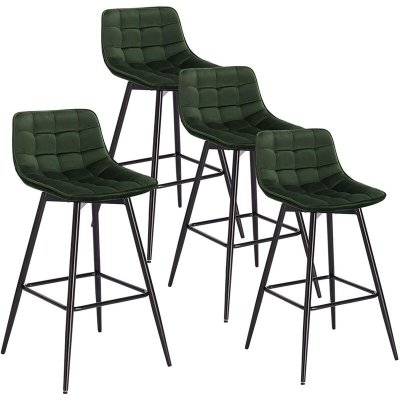 Lot de 4 tabourets de bar-chaise de bar- en velours avec pieds et repose-pieds en m&eacute;tal-vert fonc&eacute;