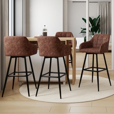 Lot De 4 Tabourets De Bar Mady Avec Accoudoirs Marron Vintage
