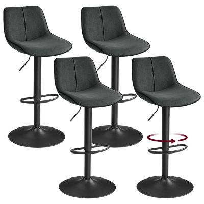 Lot de 4 tabourets de bar pivotants r&eacute;glables en hauteur gris