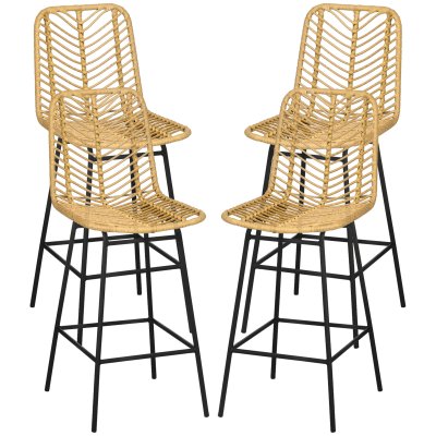 Lot De 4 Tabourets De Bar Style Colonial R&eacute;sine Aspect Rotin
