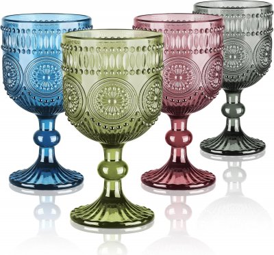 VENDOS85 Lot De 4 Verres &Agrave; Vin Vintage 350 Ml