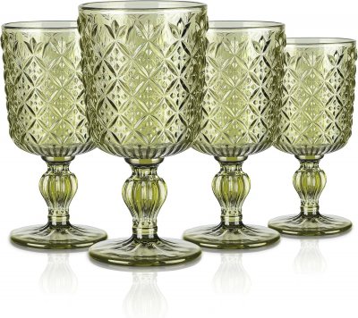 VENDOS85 Lot De 4 Verres &Agrave; Vin Vintage G&eacute;om&eacute;triques 300 Ml