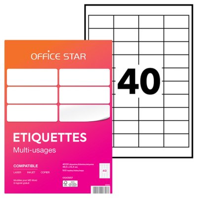 OFFICE STAR Lot De 400 Etiquettes  485 X 254 Mm