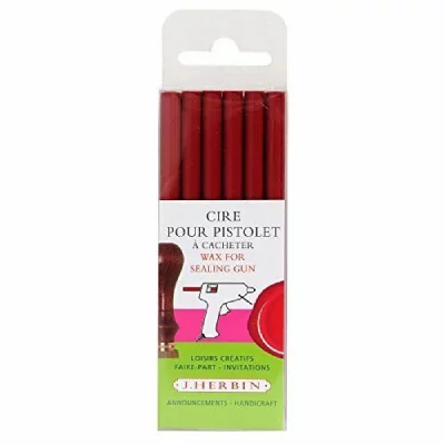 JACQUES HERBIN Lot de 5 6 b&acirc;tons de cire pour pistolet, coloris cerise