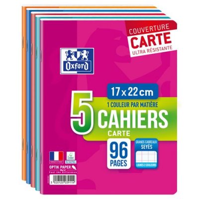 OXFORD Lot de 5 cahiers Sey&egrave;s  Color Life 17 x 22 cm Mod&egrave;le al&eacute;atoire