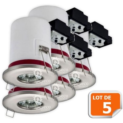 LAMPESECOENERGIE Lot de 5 Support de spot BBC Etanche IP65 Inox 87mm avec douille GU10 automatique ref. 830