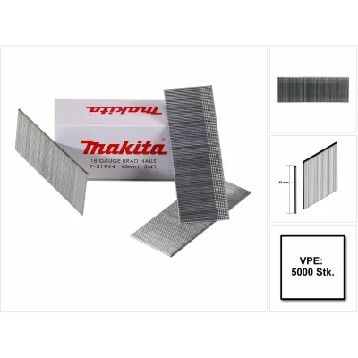 MAKITA Lot de 5000 clous galvanis&eacute;s 18 gauge 45mm  f-31944