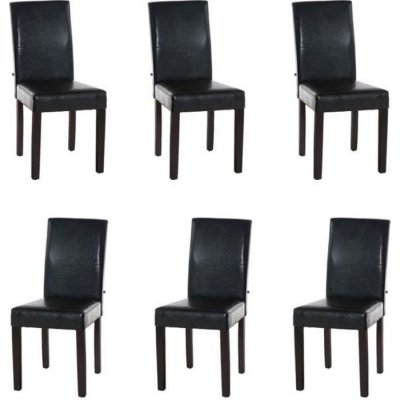 Lot de 6 chaise de salle &agrave; manger en simili cuir bois brun fonc&eacute; brun mya