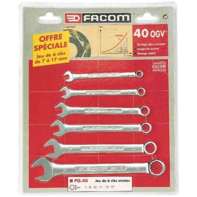 FACOM Lot de 6 cl&eacute;s mixtes en acier forg&eacute;  PG 40
