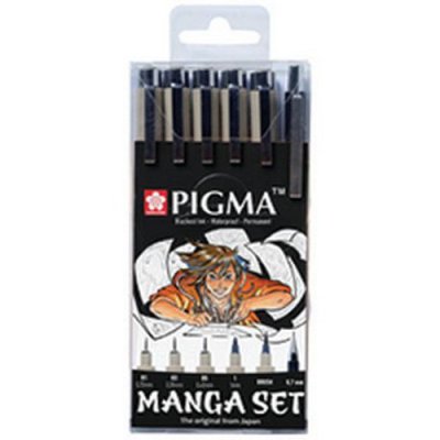 SAKURA Lot de 6 Feutres Noir et Porte-Mine - Manga Set -  Pigma