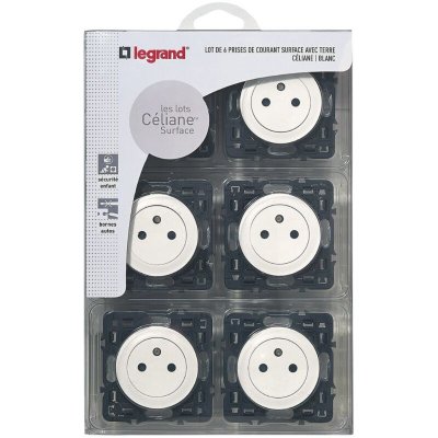 LEGRAND Lot de 6 prises de courant 2P+T 16A C&eacute;liane affleurantes - Blanche