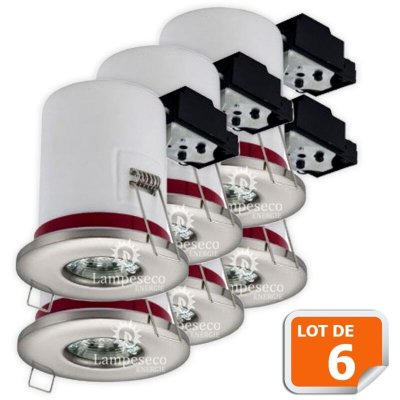 LAMPESECOENERGIE Lot de 6 Support de spot BBC Etanche IP65 Inox 87mm avec douille GU10 automatique ref. 830
