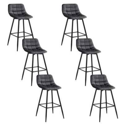 Lot de 6 tabouret de bar-chaise de bar- en velours avec pieds et repose-pieds en m&eacute;tal-gris fonc&eacute;
