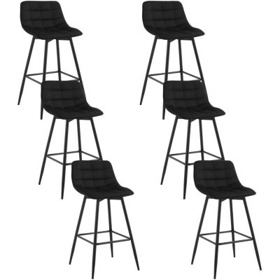 Lot de 6 tabouret de bar-chaise de bar- en velours avec pieds et repose-pieds en m&eacute;tal-noir