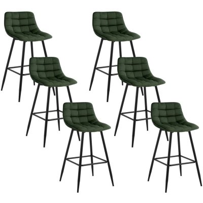 Lot de 6 tabouret de bar-chaise de bar- en velours avec pieds et repose-pieds en m&eacute;tal-vert fonc&eacute;