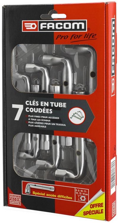 FACOM Lot de 7 cl&eacute;s &agrave; tube coud&eacute;es en acier forg&eacute;  92 PG