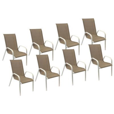HAPPY GARDEN Lot de 8 chaises MARBELLA en textil&egrave;ne taupe - aluminium blanc
