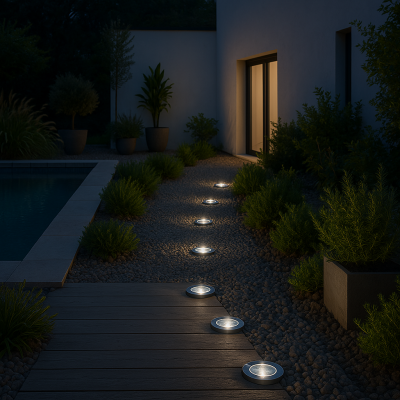 LUMISKY Lot de 8 spots solaires ronds 8x DECKY Argent Acier inoxydable D12cm