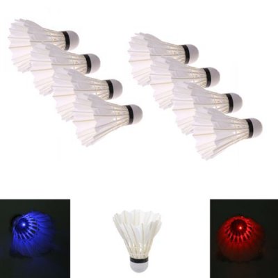 HOBBY TECH [Lot de 8] Volant de Badminton blanc Lumineux &agrave; LED Bleu/Rouge 