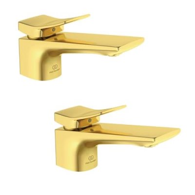IDEAL STANDARD Lot de deux mitigeurs lavabo IDEAL Conca avec tirette et vidage Or