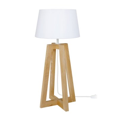 TOSEL LOT - Lampe de chevet colonne bois naturel et blanc