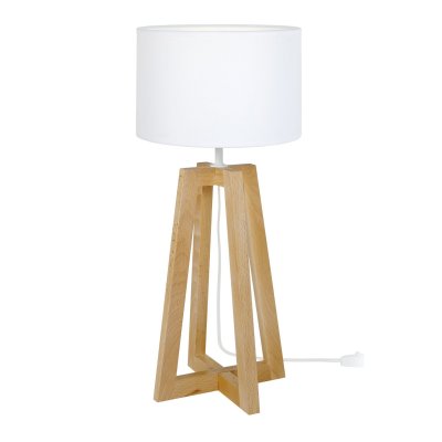 TOSEL Lot - lampe de chevet colonne bois naturel et blanc 64962