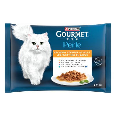 GOURMET Lot mixte  Perle 4 x 85 g - dinde, thon, canard, agneau