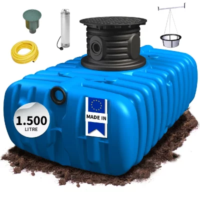 GARANTIA Lot r&eacute;cup&eacute;rateur d'eau de pluie jardin confort Flat Graf 1500 L
