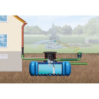 GARANTIA Lot r&eacute;cup&eacute;rateur d'eau de pluie jardin confort Flat Graf 3000 L