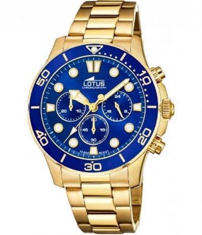 LOTUS  homme chronographe 18758/1 acier plaqu&eacute; or cadran fond bleu et plaqu&eacute; or.