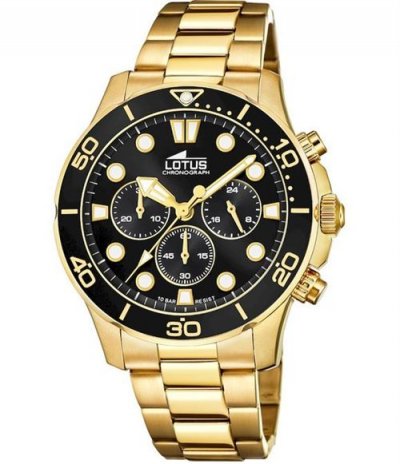 LOTUS  homme chronographe 18758/3 acier plaqu&eacute; or cadran fond noir.