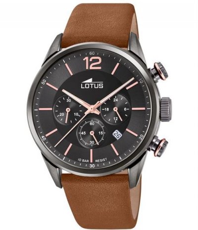 Lotus Montre Homme Chrono Acier Cuir Marron 18687
