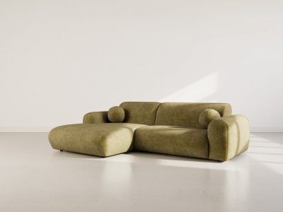 BEST MOBILIER Louise - Canap&eacute; D'angle Gauche 4 Places En Velours Textur&eacute; - Vert Kaki