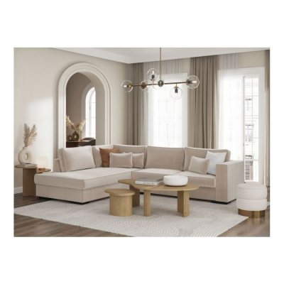 LOUNGITUDE  Canap&eacute; d39angle, Velours c&ocirc;tel&eacute;, Beige