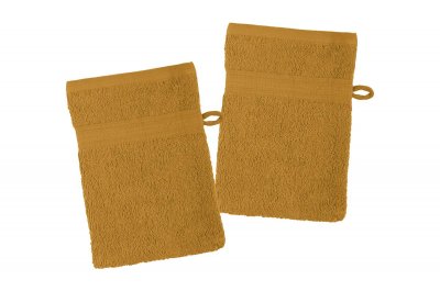STOF LOVELY CASA - Lot de 2 gants de toilette 15 x 21 cm - LAGUNE - Curry