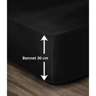 LOVELY HOME  Drap Housse 100% coton 140x190x30 cm noir