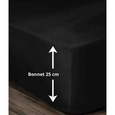 LOVELY HOME  Drap Housse 100% coton 180x200x25 cm - Noir