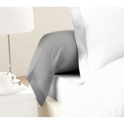 LOVELY HOME  Lot de 2 Taies de Traversin 100% coton 85x185 cm gris clair