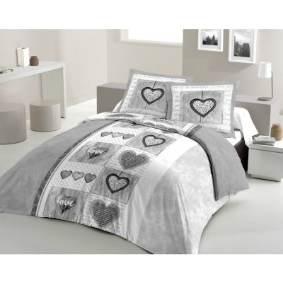 LES TENDANCES LOVELY HOME Parure de couette Coton SWEET HEART Gris 240x260cm 