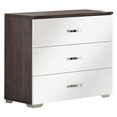 LUCIA - Commode 3 Tiroirs Laqu&eacute; Blanc et Ch&ecirc;ne Anthracite - Altobuy