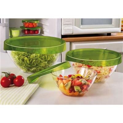 LUMINARC  Saladier + couvercle Keep'n bowl T 23 cm transparent et vert