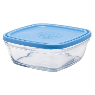 DURALEX Lunchbox carr&eacute; verre r&eacute;sistant transparent empilable 1,15L+couv bleu