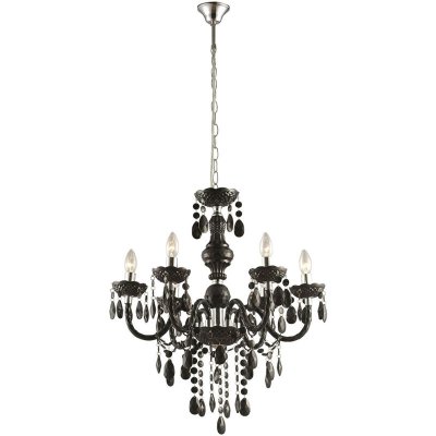 GLOBO Lustre chrome, d&eacute;cor acrylique noir, D:670, H:1660, excl. 6xE14 40W 230V