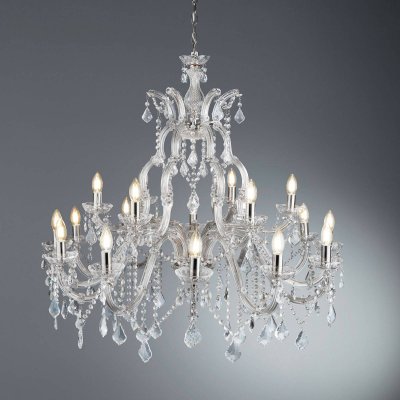 SEARCHLIGHT Lustre marie therese 18 ampoules cristal transparent chrom&eacute; 