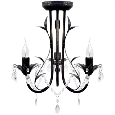 VIDAXL Lustre m&eacute;tal noir style art nouveau + perles crystal 3 x E14 Ampoules