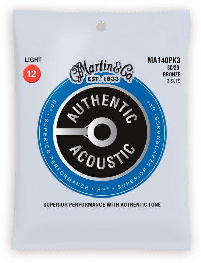 MARTIN MA140PK3 - 3 jeux de cordes guitare acoustique - Authentic SP bronze - Light 12-54