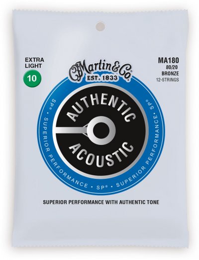 MARTIN STRINGS MA180 - Jeu de cordes pour guitare acoustique 12 cordes - light 10-47